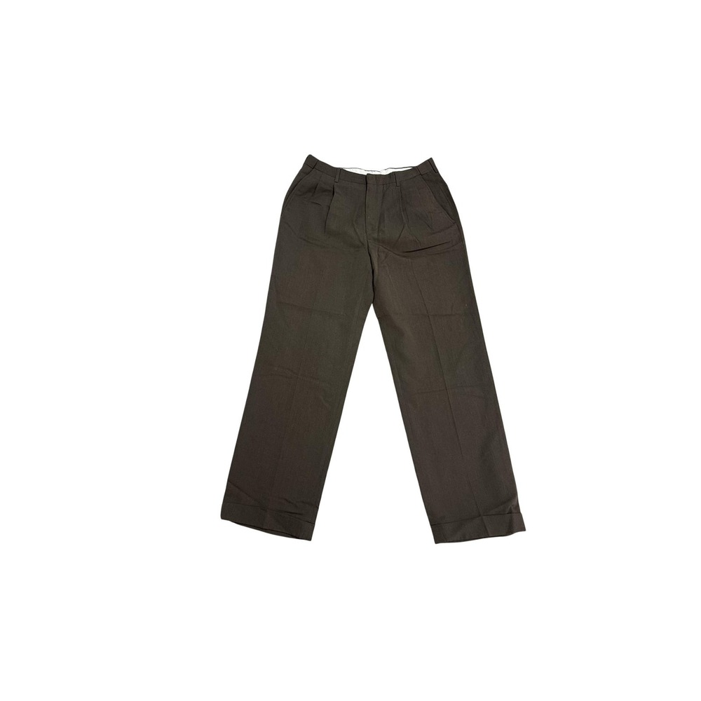 Haggar Pants Mens 34x32 Brown Classic Fit Pleated Dress Black Label Wrinkle Free